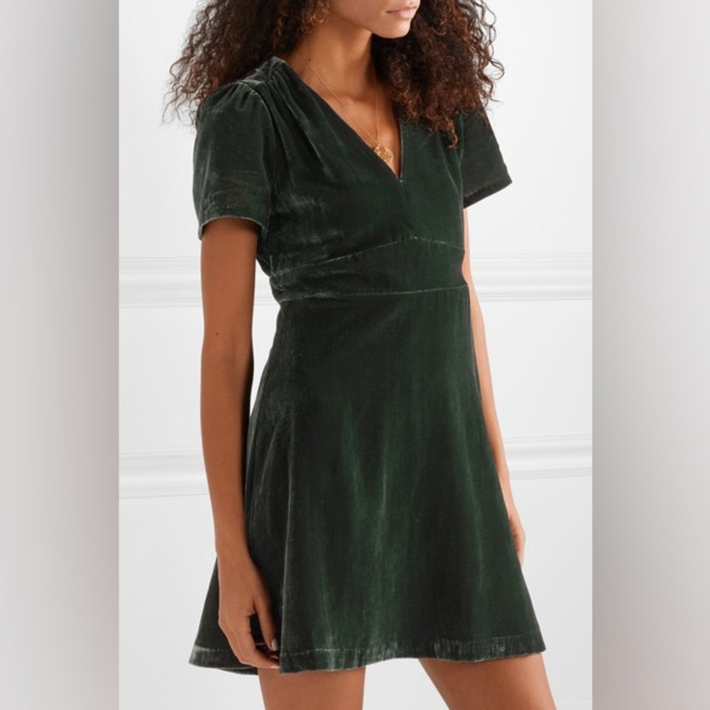 Madewell emerald green crushed velvet mini dress